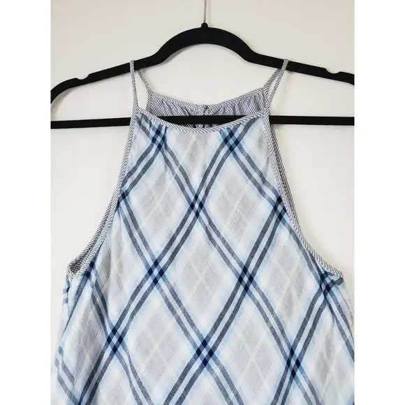 Cloth Womens & Stone Small Top‎ Sleeveless Tank Blue Plaid Halter Ruffles Tencel - Picture 4 of 11